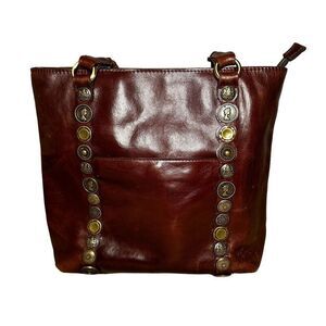 Patricia Nash Studded Coin Shoulder Bag Handbag Brown Leather